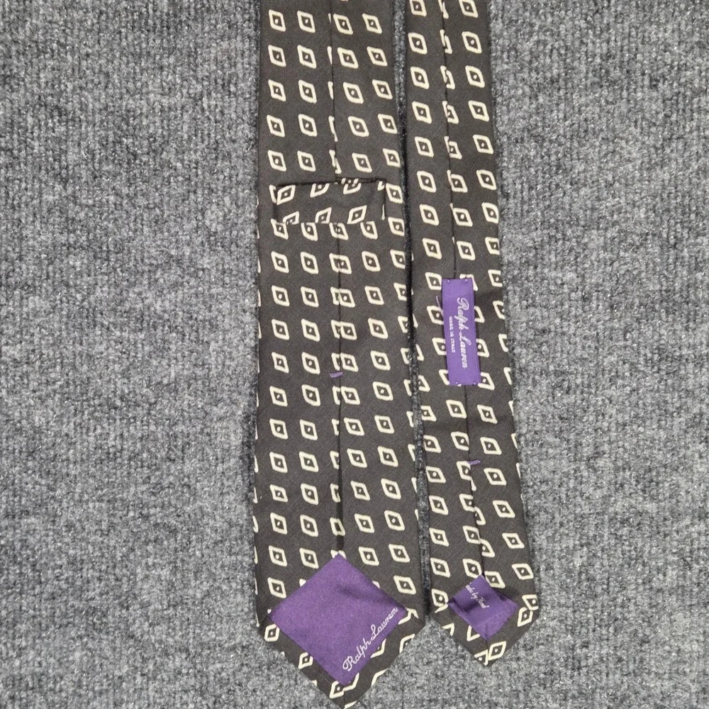 Ralph Lauren Purple Label Tie Mens Italy Handmade 100% Linen Geometric Diamond